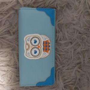 Faux Leather Blue Owl Wallet Change Purse